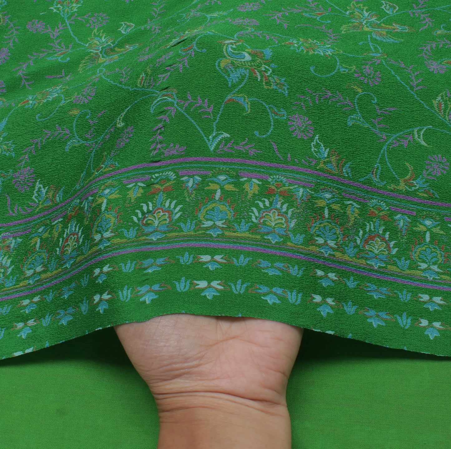 Sushila Vintage Green Saree 100% Pure Georgette Silk Printed Floral Craft Fabric