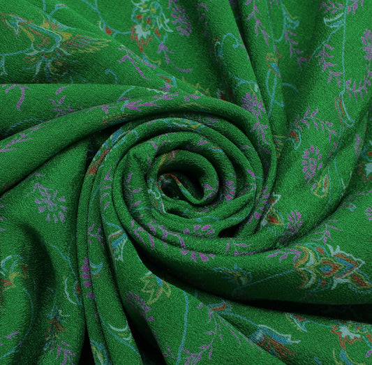 Sushila Vintage Green Saree 100% Pure Georgette Silk Printed Floral Craft Fabric