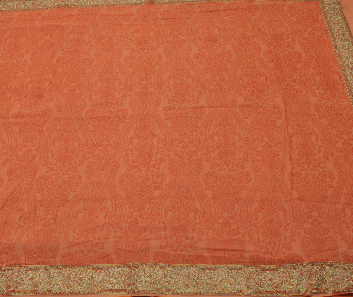 Sushila Vintage Peach Saree 100% Pure Georgette Silk Printed Floral Craft Fabric