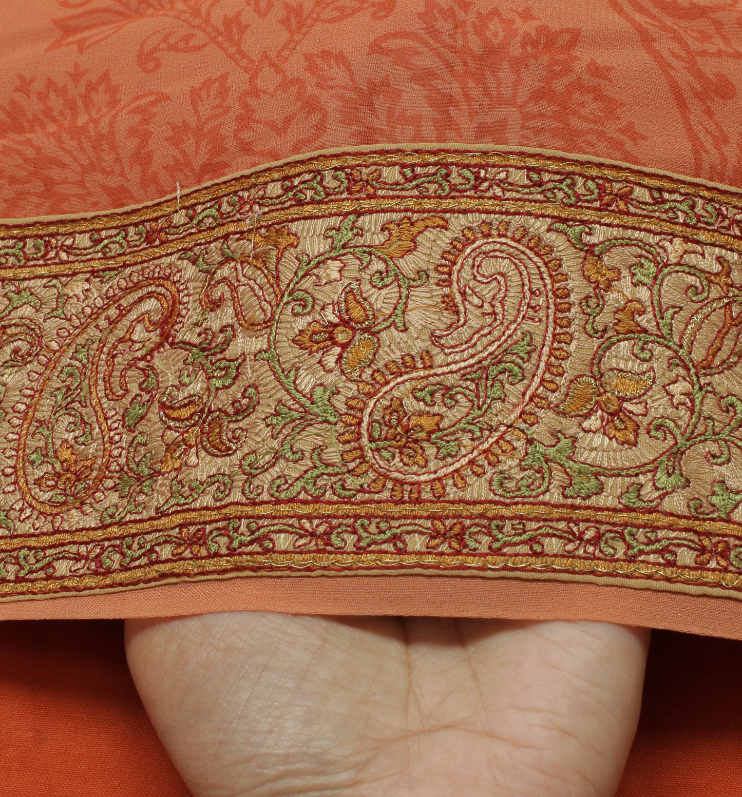 Sushila Vintage Peach Saree 100% Pure Georgette Silk Printed Floral Craft Fabric