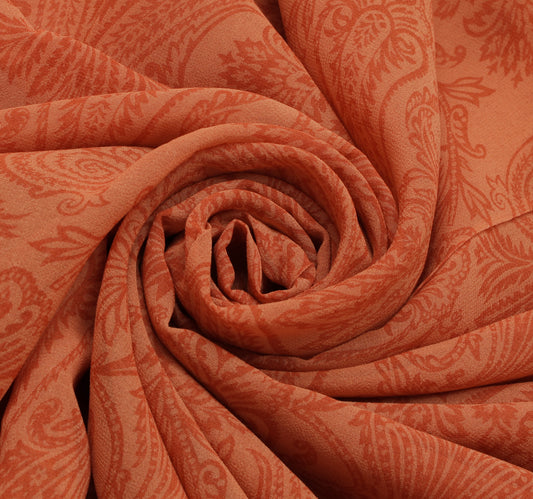 Sushila Vintage Peach Saree 100% Pure Georgette Silk Printed Floral Craft Fabric