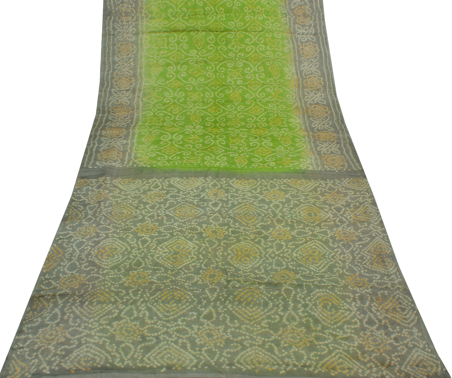 Sushila Vintage Green Saree Pure Georgette Silk Bandhani Printed Craft Fabric