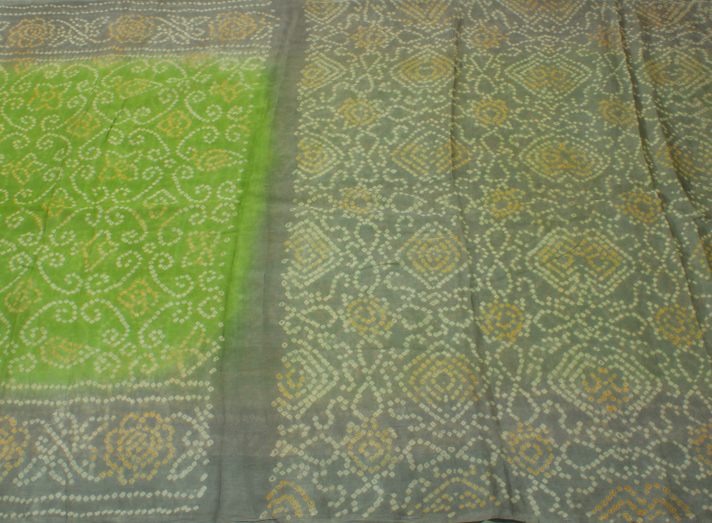 Sushila Vintage Green Saree Pure Georgette Silk Bandhani Printed Craft Fabric