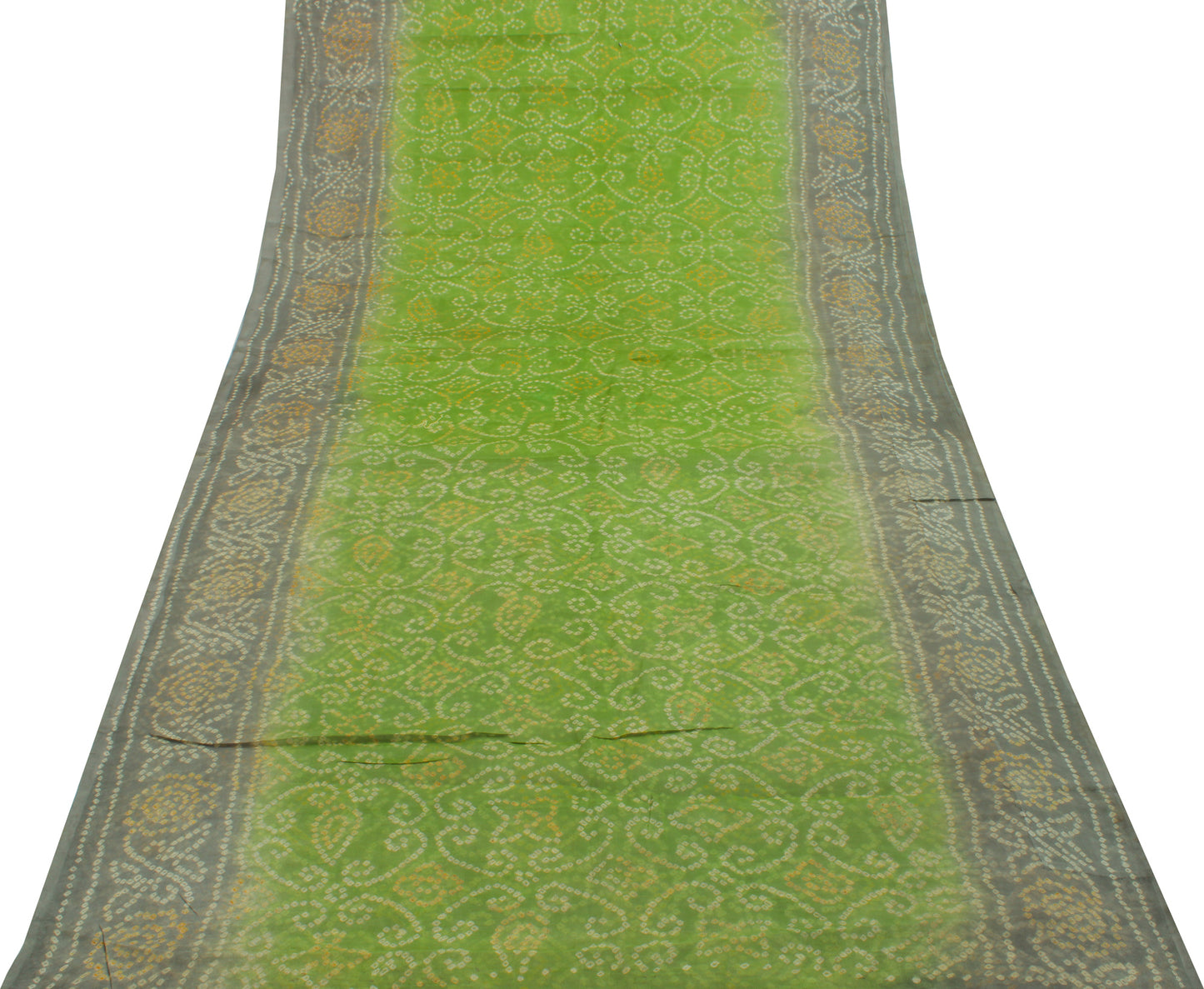 Sushila Vintage Green Saree Pure Georgette Silk Bandhani Printed Craft Fabric