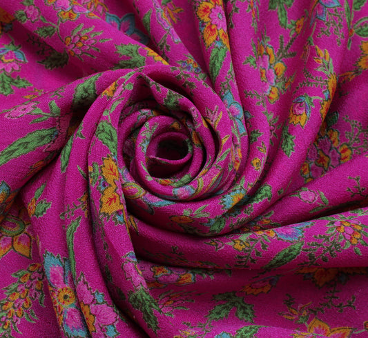 Sushila Vintage Magenta Saree Pure Georgette Silk Printed Floral Craft Fabric