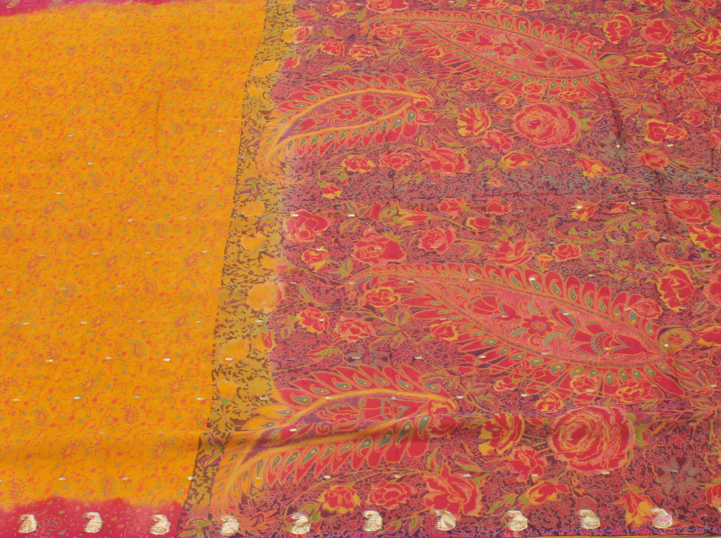 Sushila Vintage Yellow Sari 100% Pure Georgette Silk Printed Floral Craft Fabric