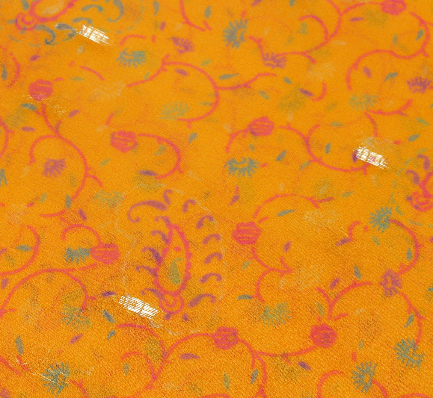 Sushila Vintage Yellow Sari 100% Pure Georgette Silk Printed Floral Craft Fabric