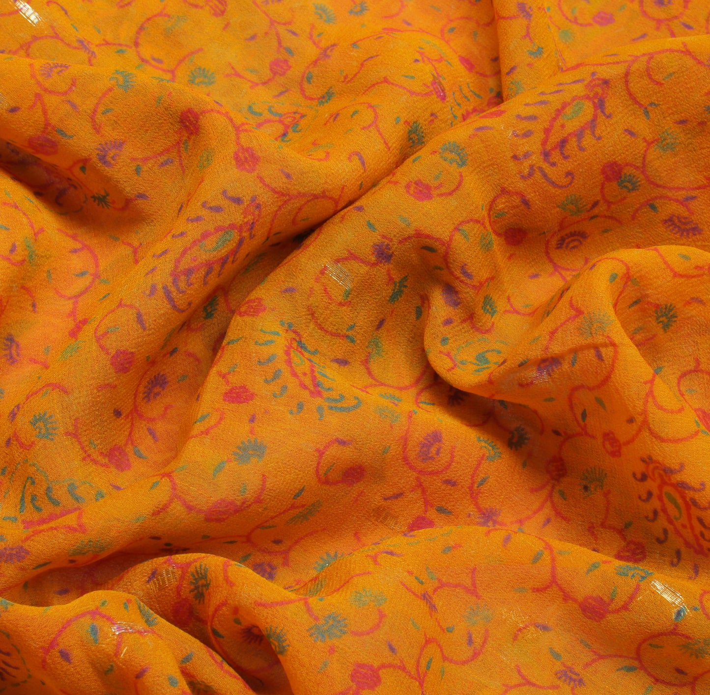 Sushila Vintage Yellow Sari 100% Pure Georgette Silk Printed Floral Craft Fabric