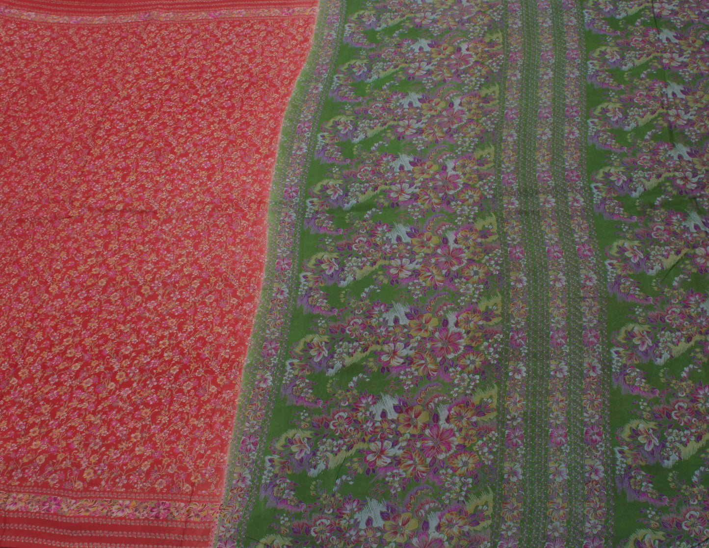 Sushila Vintage Red Saree 100% Pure Georgette Silk Printed Floral Craft Fabric