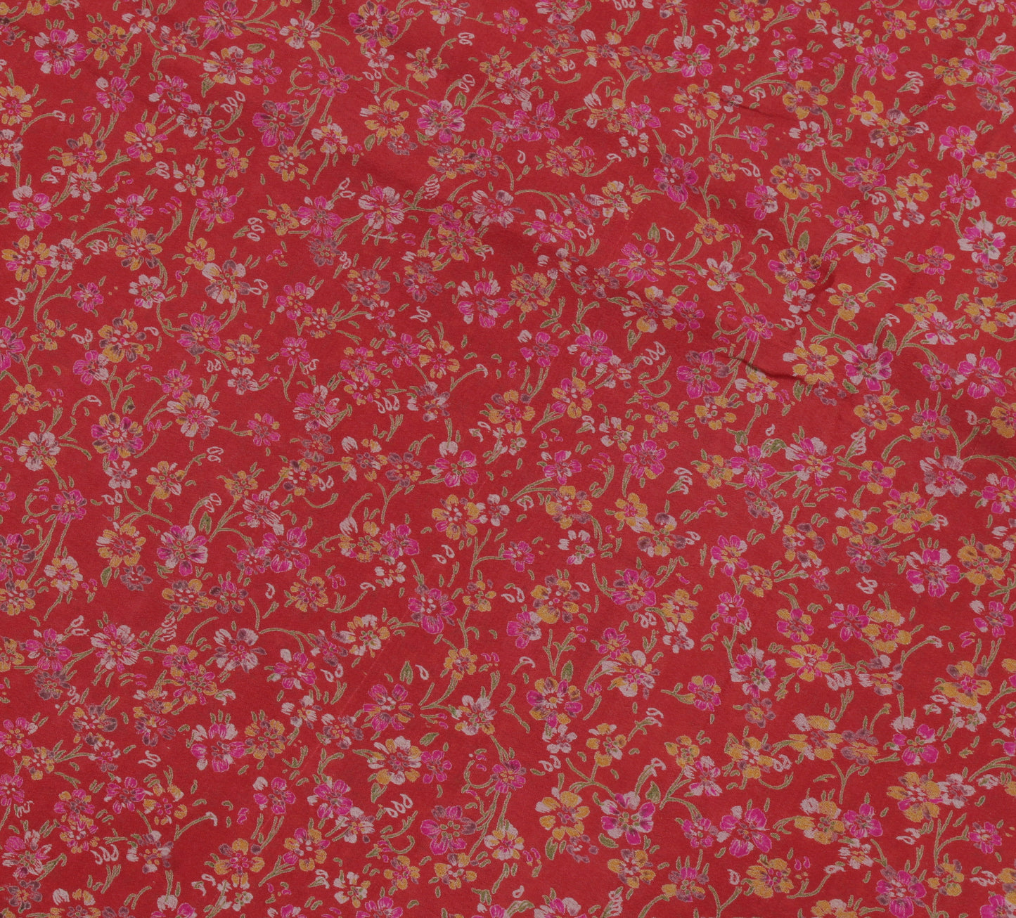 Sushila Vintage Red Saree 100% Pure Georgette Silk Printed Floral Craft Fabric