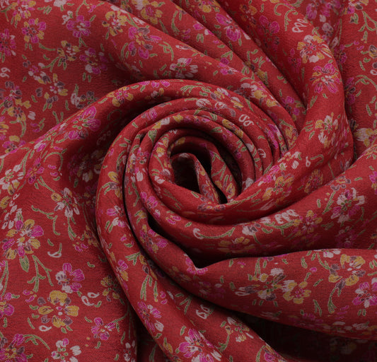 Sushila Vintage Red Saree 100% Pure Georgette Silk Printed Floral Craft Fabric