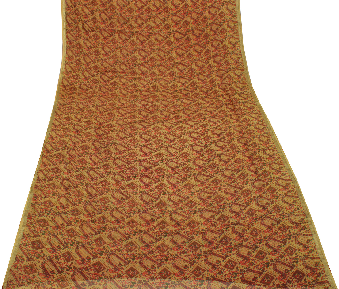 Sushila Vintage Light Brown Saree 100% Pure Georgette Silk Printed Craft Fabric