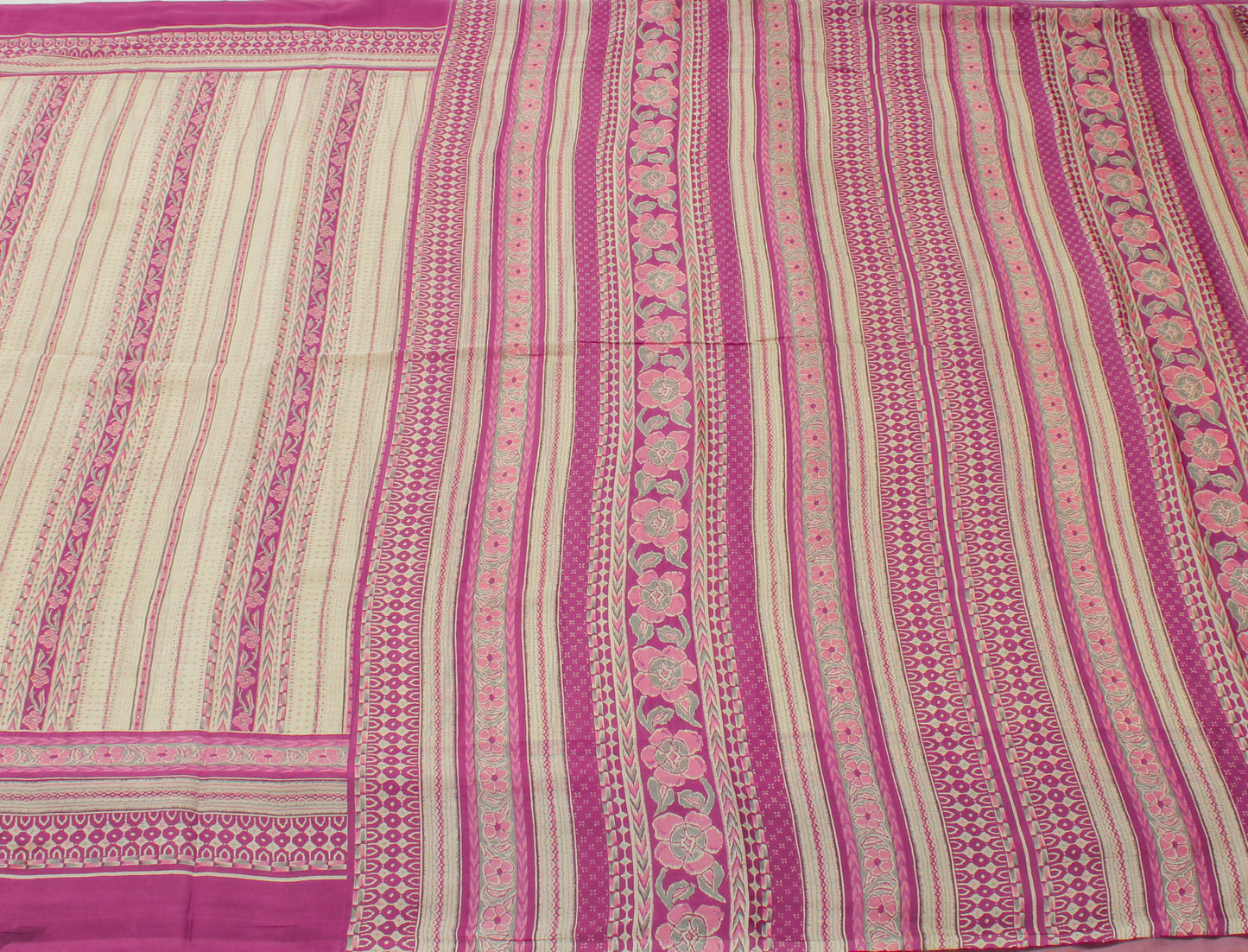 Sushila Vintage Cream Saree 100% Pure Georgette Silk Printed 5 Yard Craft Fabric