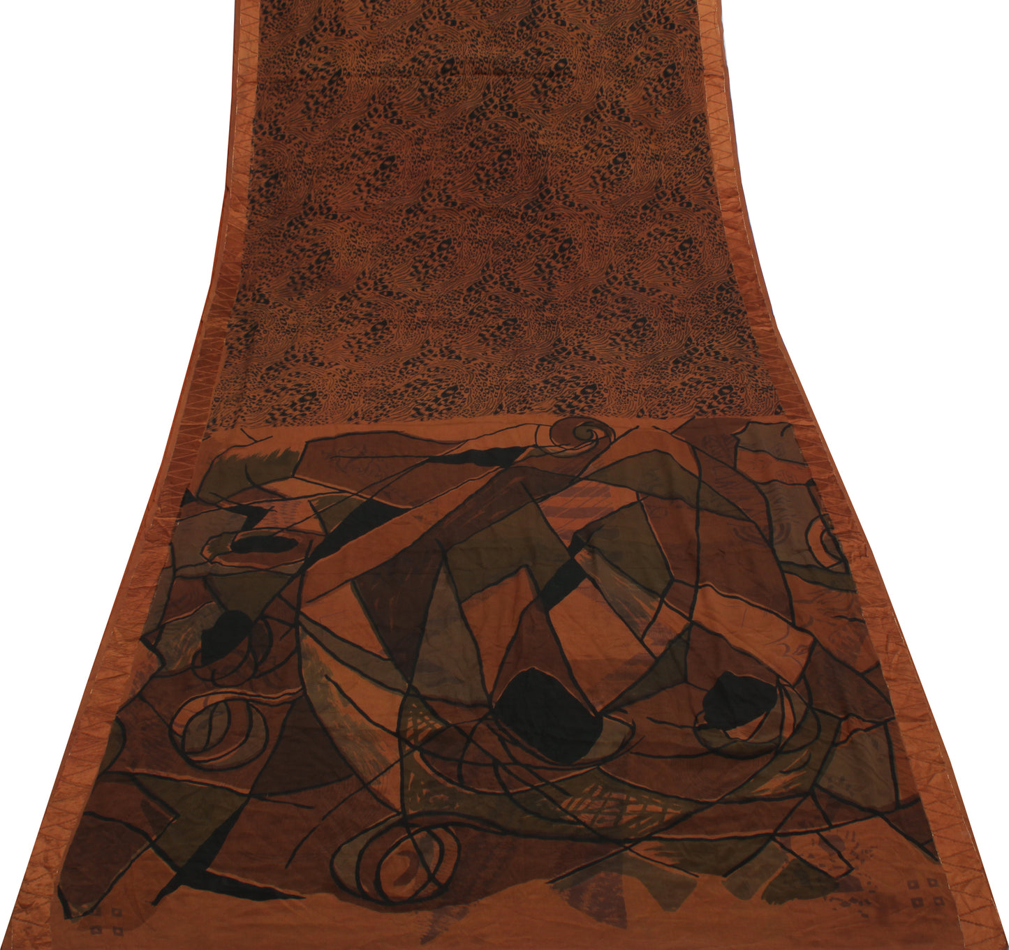 Sushila Vintage Brown Saree 100% Pure Georgette Silk Printed Floral Craft Fabric