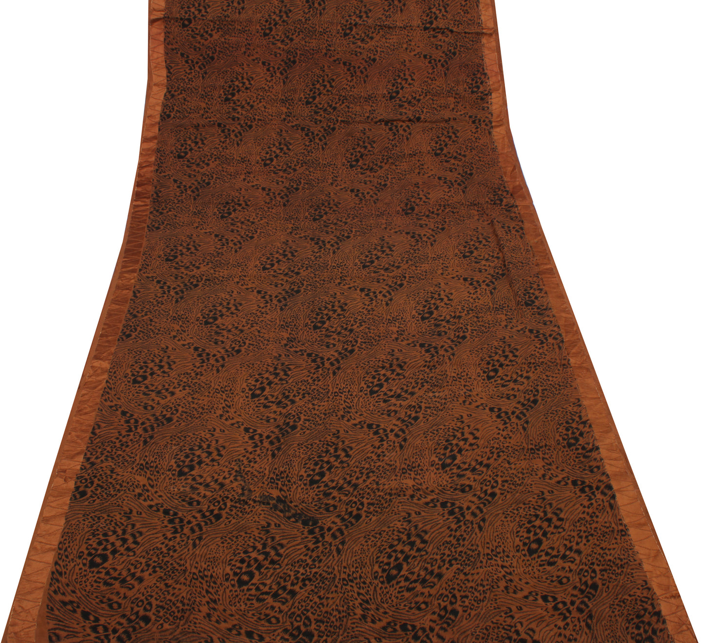 Sushila Vintage Brown Saree 100% Pure Georgette Silk Printed Floral Craft Fabric