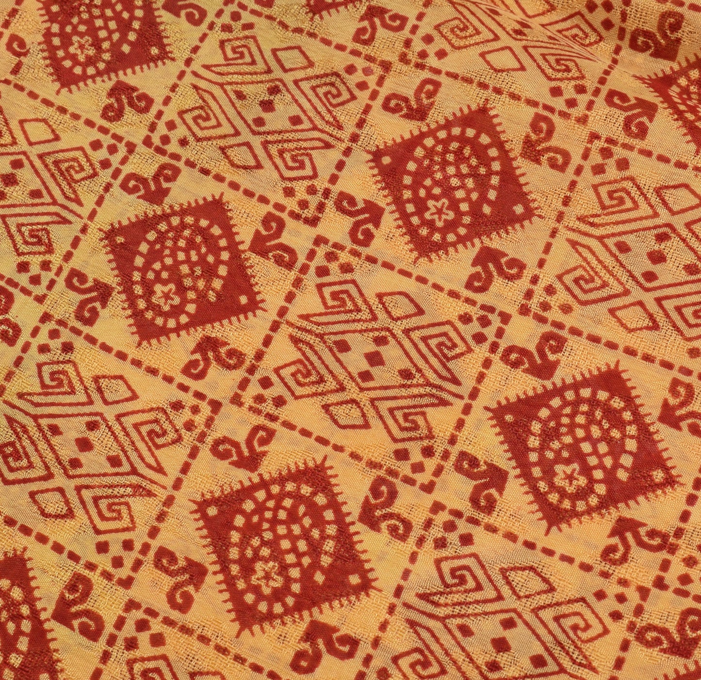 Sushila Vintage Cream Saree 100% Pure Georgette  Printed Paisley Craft Fabric