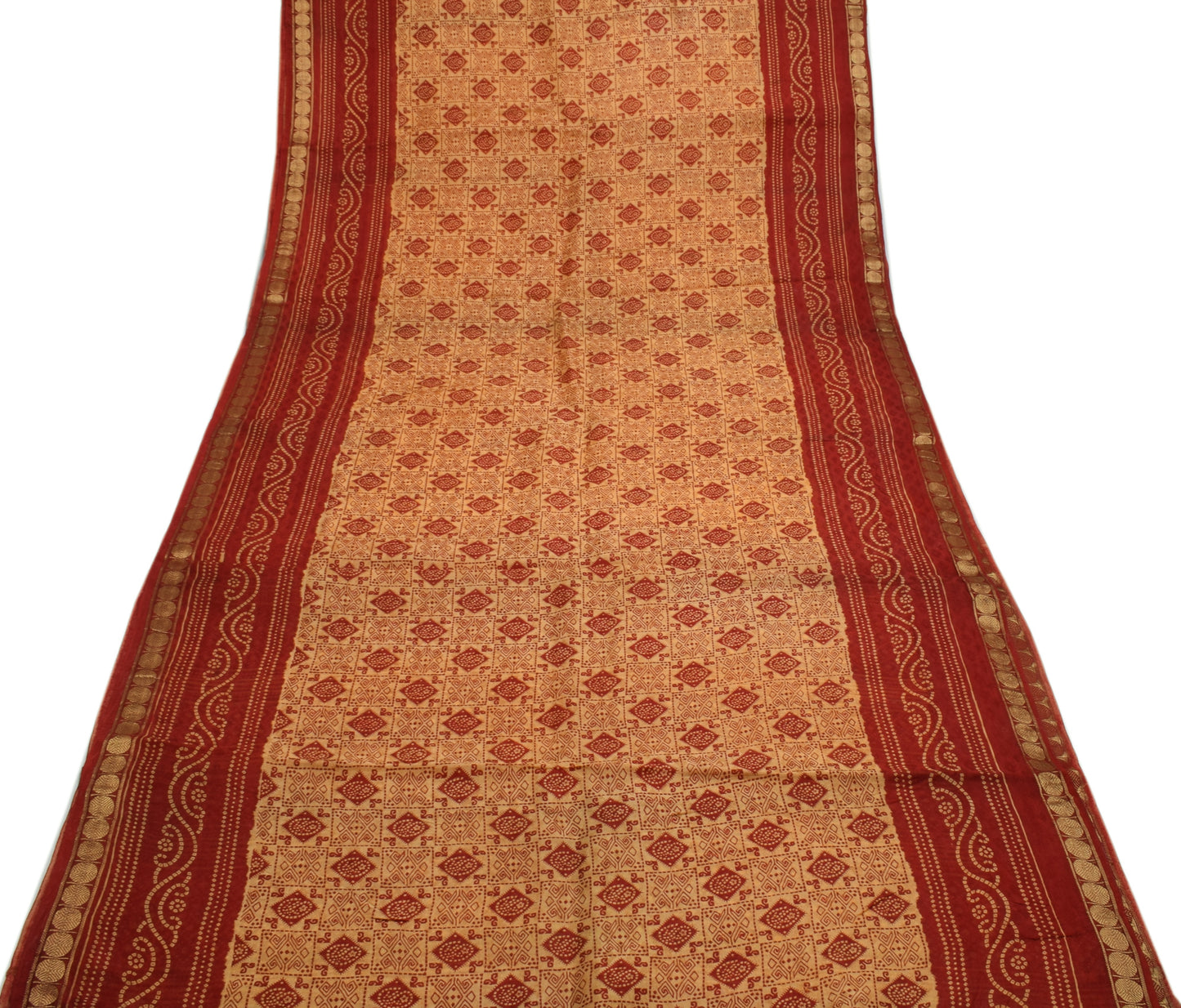 Sushila Vintage Cream Saree 100% Pure Georgette  Printed Paisley Craft Fabric