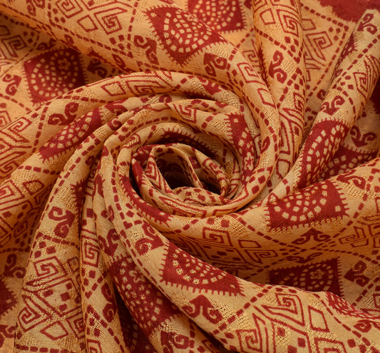 Sushila Vintage Cream Saree 100% Pure Georgette  Printed Paisley Craft Fabric