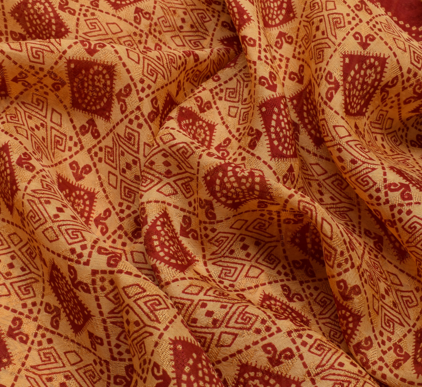 Sushila Vintage Cream Saree 100% Pure Georgette  Printed Paisley Craft Fabric