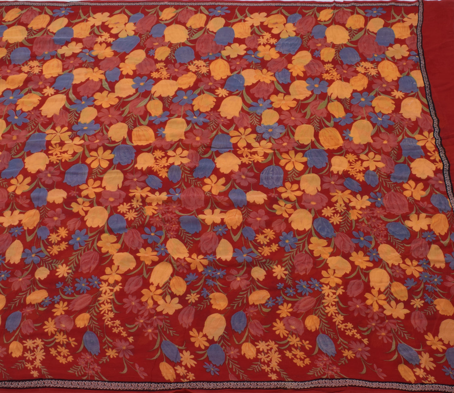 Sushila Vintage Red Saree 100% Pure Georgette Silk Printed Floral Craft Fabric