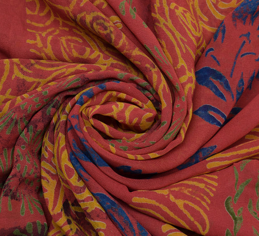 Sushila Vintage Indian Sari 100% Pure Georgette Silk Printed Floral Craft Fabric