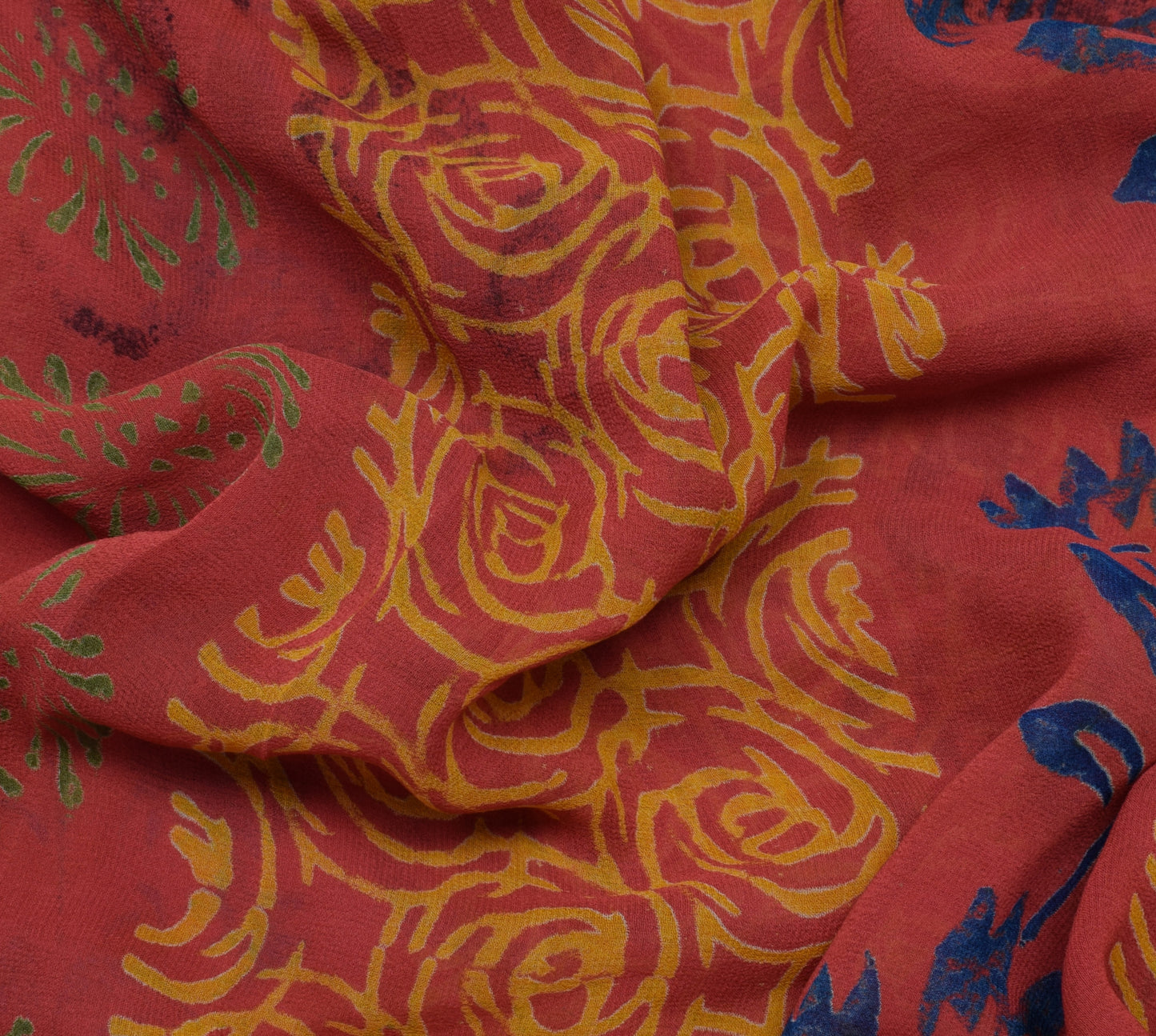 Sushila Vintage Indian Sari 100% Pure Georgette Silk Printed Floral Craft Fabric