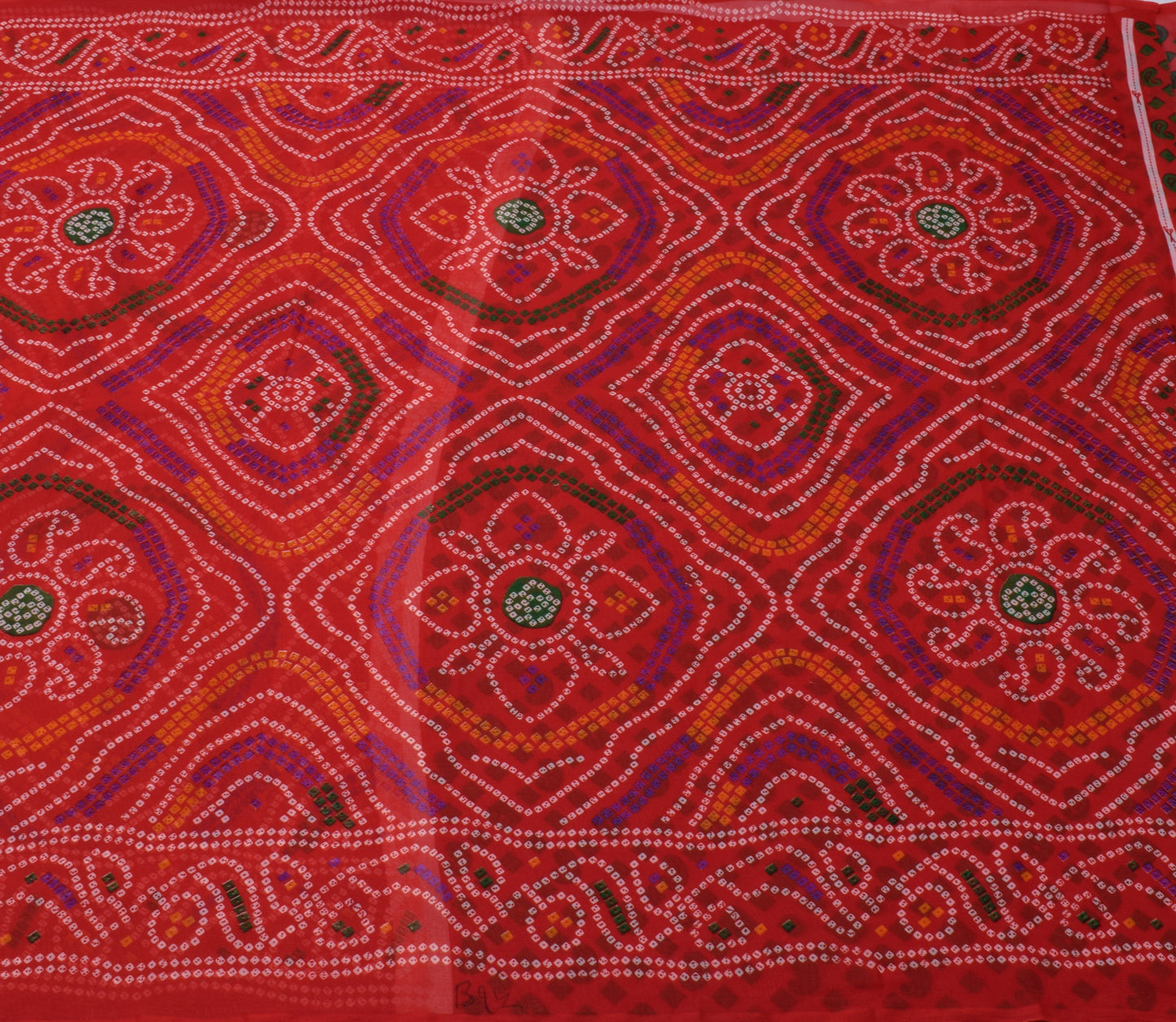 Sushila Vintage Red Saree Blend Georgette Silk Bandhani Printed Craft Fabric