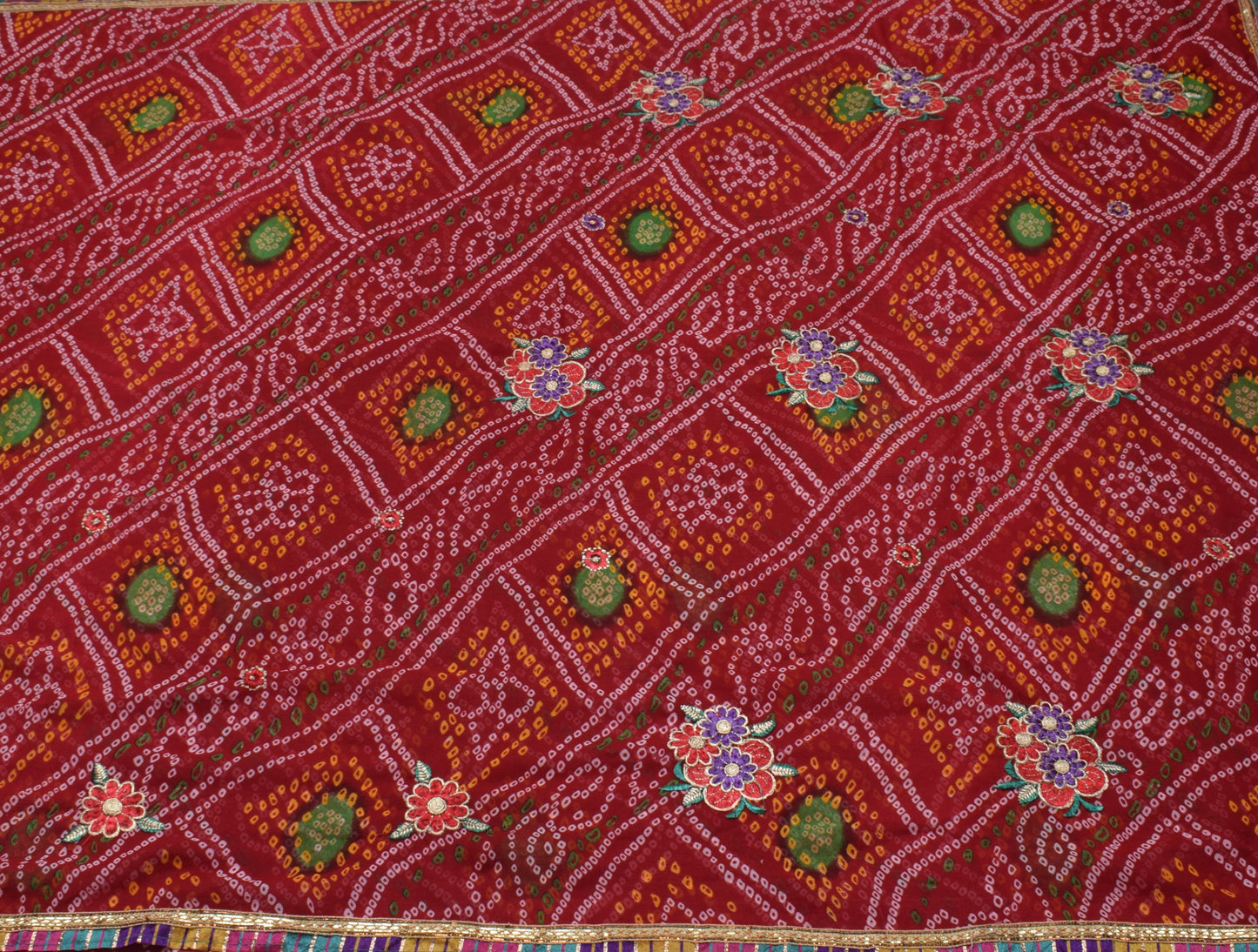 Sushila Vintage Red Saree 100% Pure Georgette Silk Bandhani Printed Craft Fabric