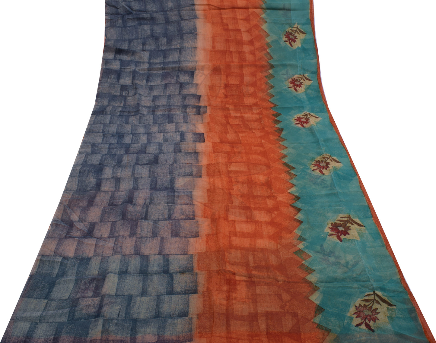 Sushila Vintage Indian Sari 100% Pure Georgette Silk Printed Floral Craft Fabric