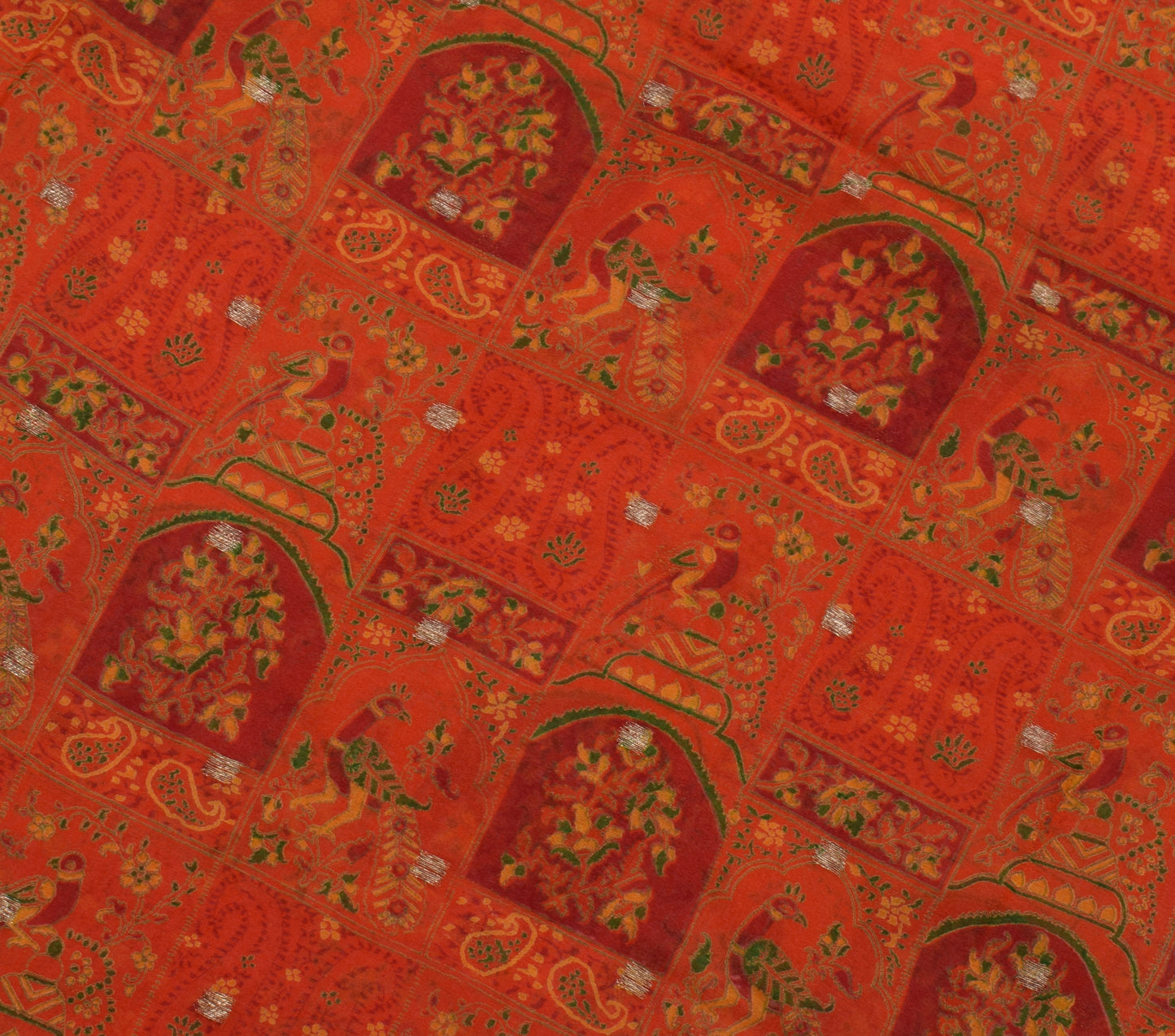 Sushila Vintage Orange Sari 100% Pure Georgette Silk Printed 5 Yard Craft Fabric