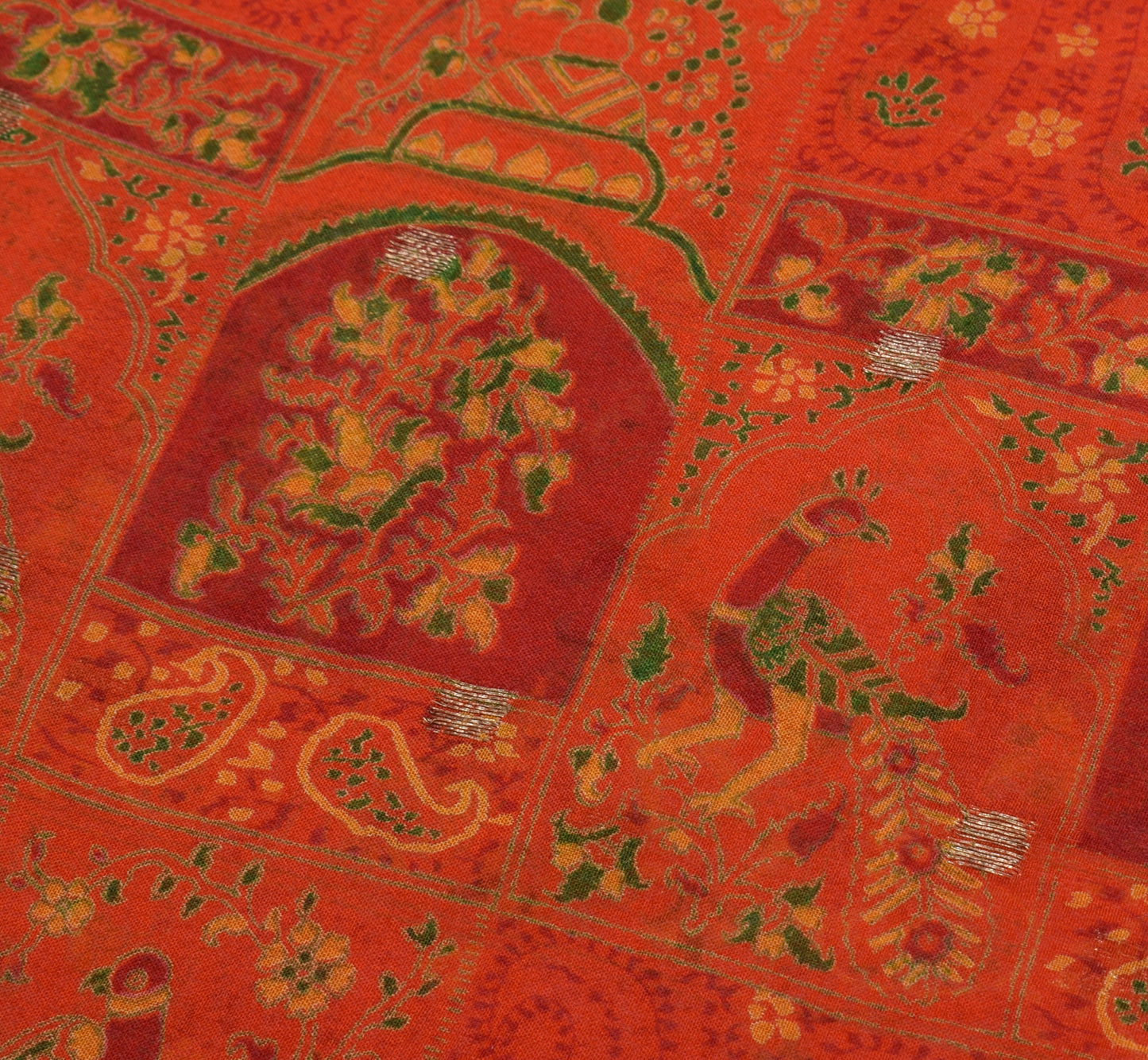 Sushila Vintage Orange Sari 100% Pure Georgette Silk Printed 5 Yard Craft Fabric