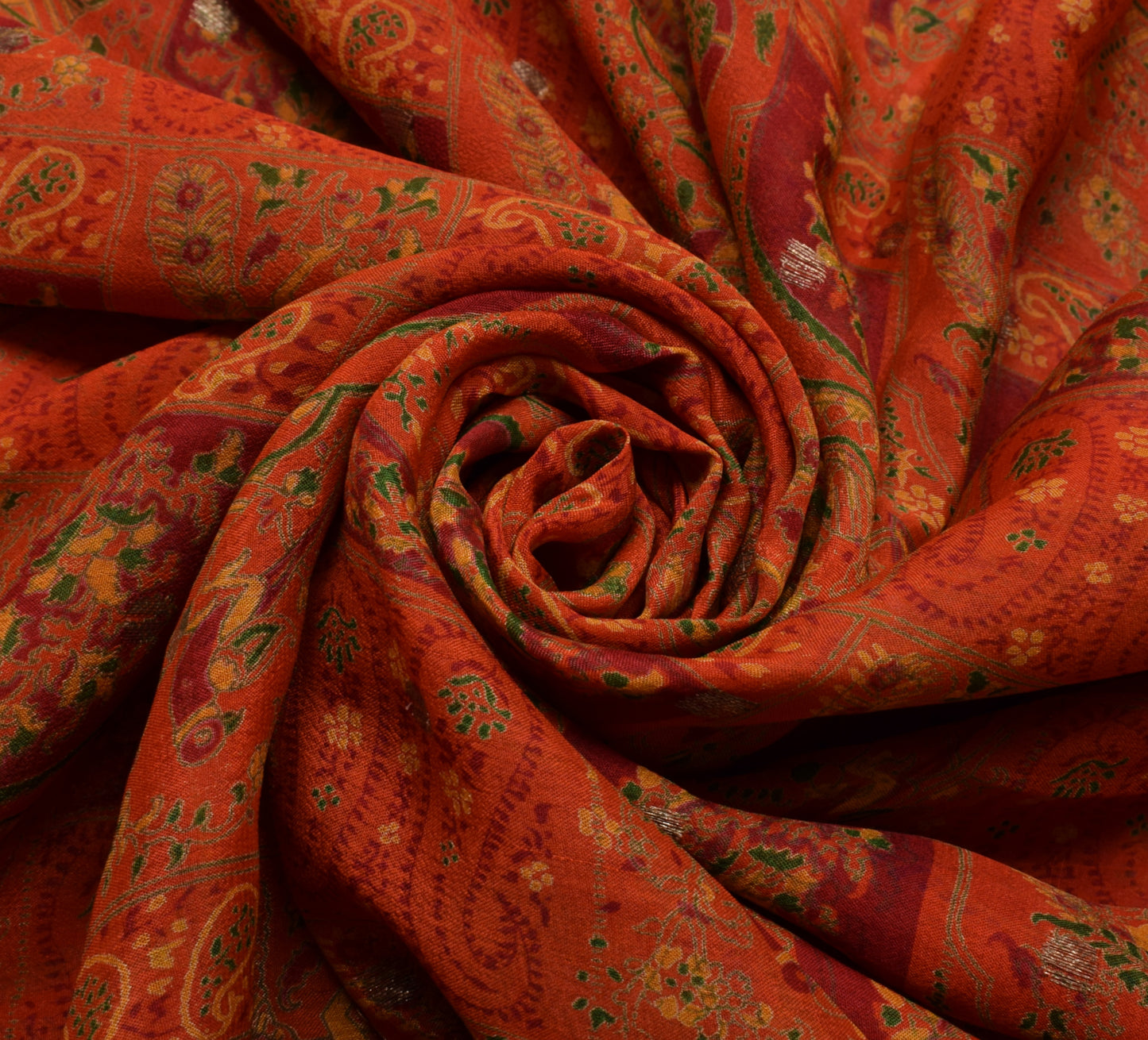 Sushila Vintage Orange Sari 100% Pure Georgette Silk Printed 5 Yard Craft Fabric