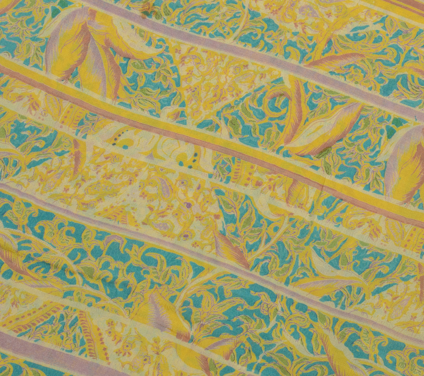 Sushila Vintage Yellow Sari 100% Pure Georgette Silk Printed Floral Craft Fabric