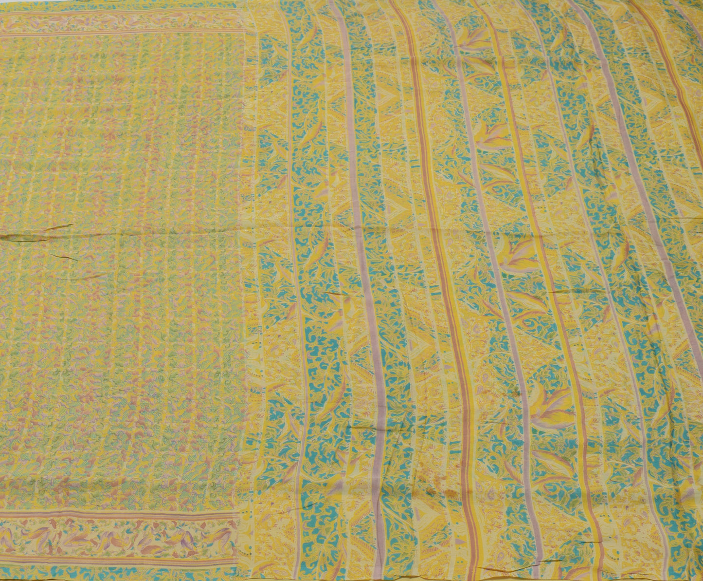 Sushila Vintage Yellow Sari 100% Pure Georgette Silk Printed Floral Craft Fabric