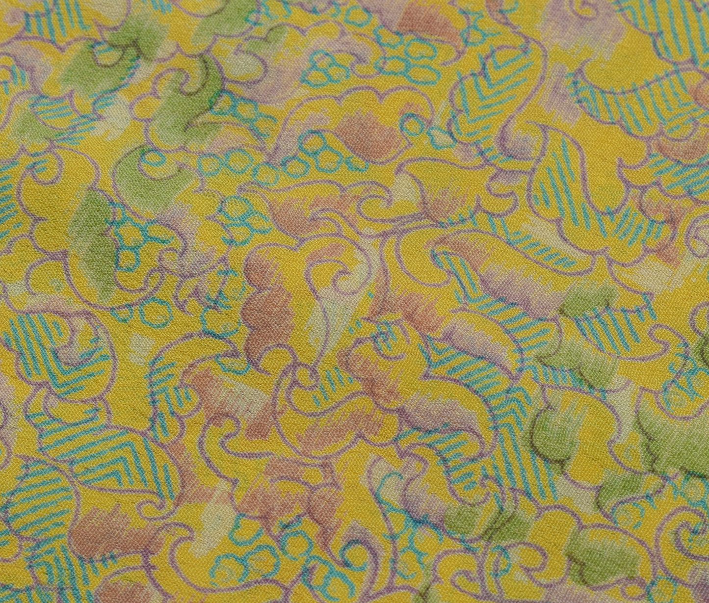 Sushila Vintage Yellow Sari 100% Pure Georgette Silk Printed Floral Craft Fabric