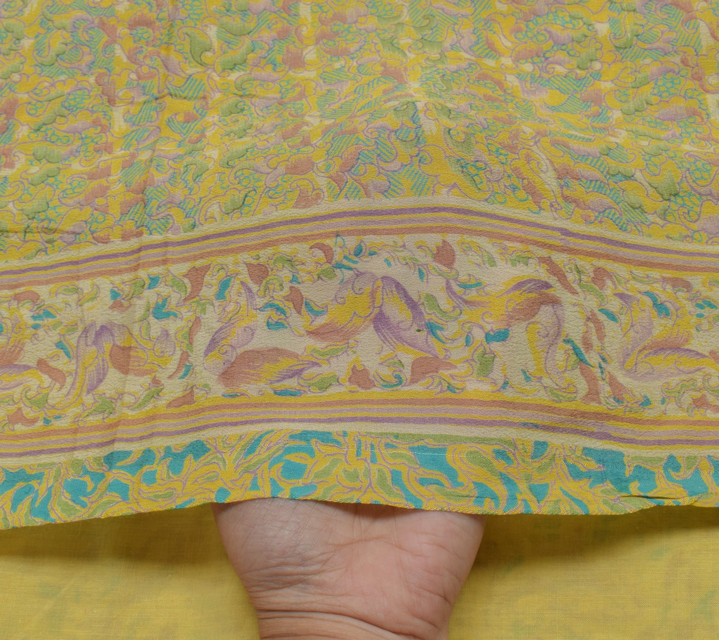 Sushila Vintage Yellow Sari 100% Pure Georgette Silk Printed Floral Craft Fabric