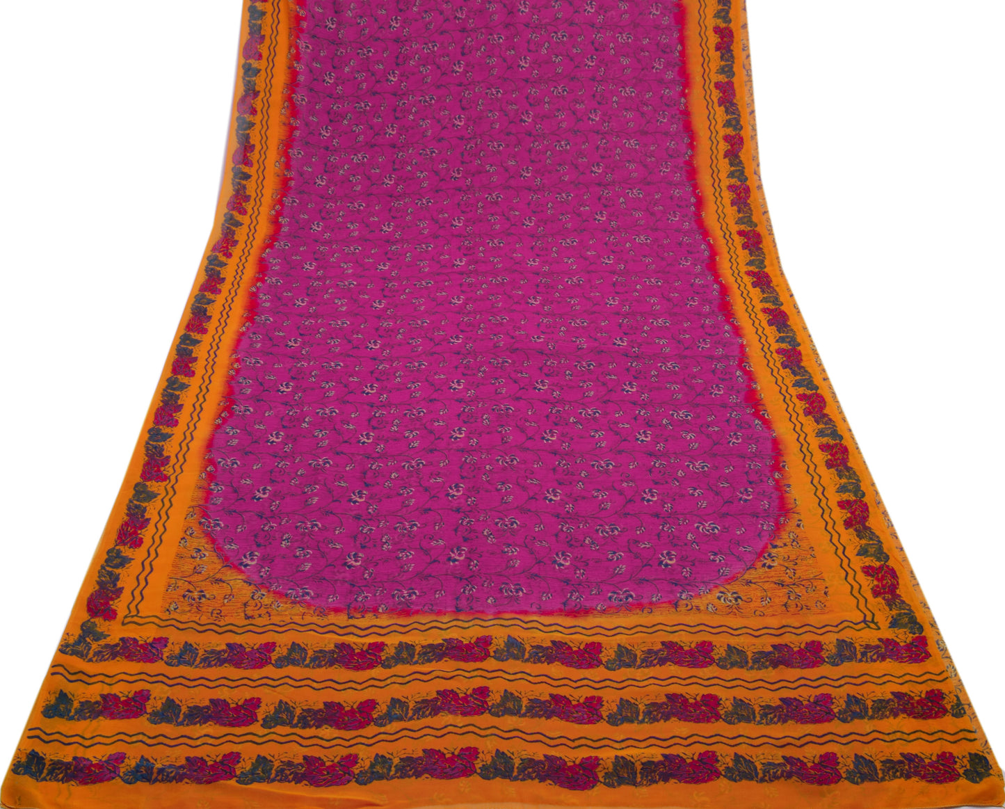 Sushila Vintage Purple Sari 100% Pure Georgette Silk Printed Floral Craft Fabric