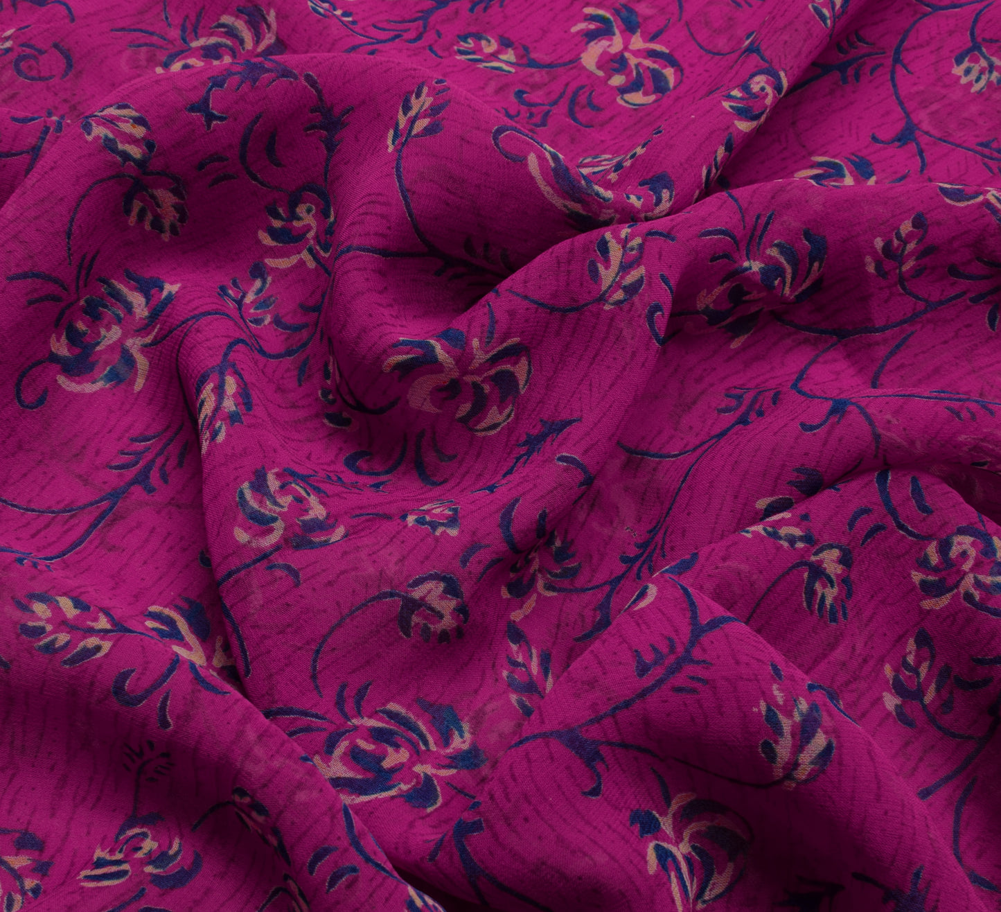 Sushila Vintage Purple Sari 100% Pure Georgette Silk Printed Floral Craft Fabric