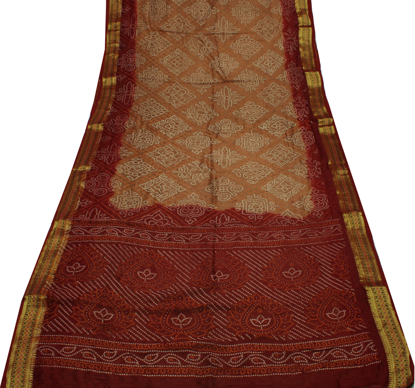 Sushila Vintage Brown Saree Pure Georgette Silk Bandhani Printed Craft Fabric