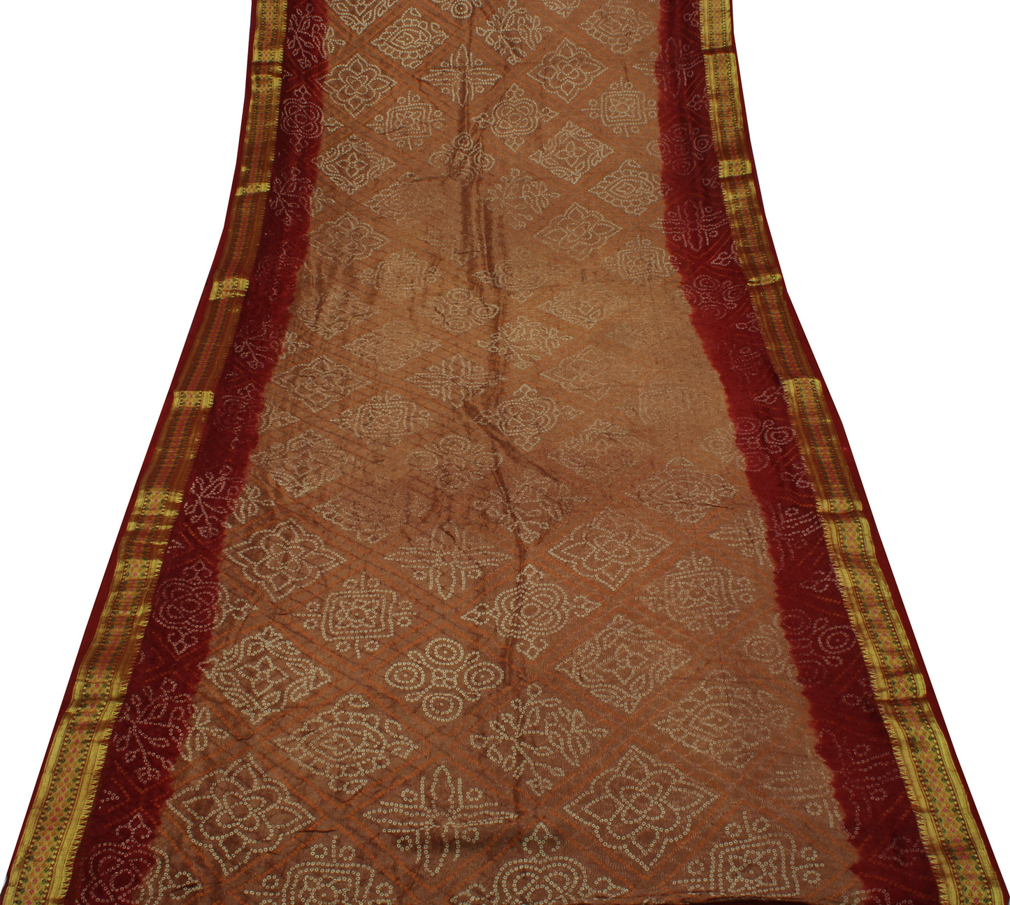 Sushila Vintage Brown Saree Pure Georgette Silk Bandhani Printed Craft Fabric