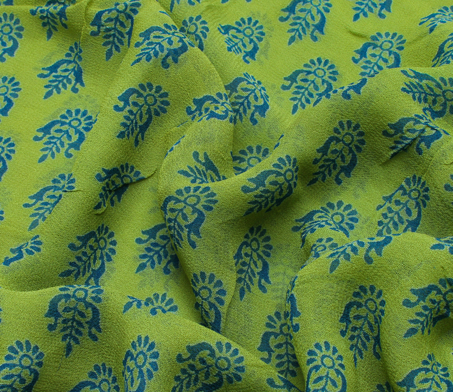 Sushila Vintage Green Saree 100% Pure Georgette Silk Printed Floral Craft Fabric