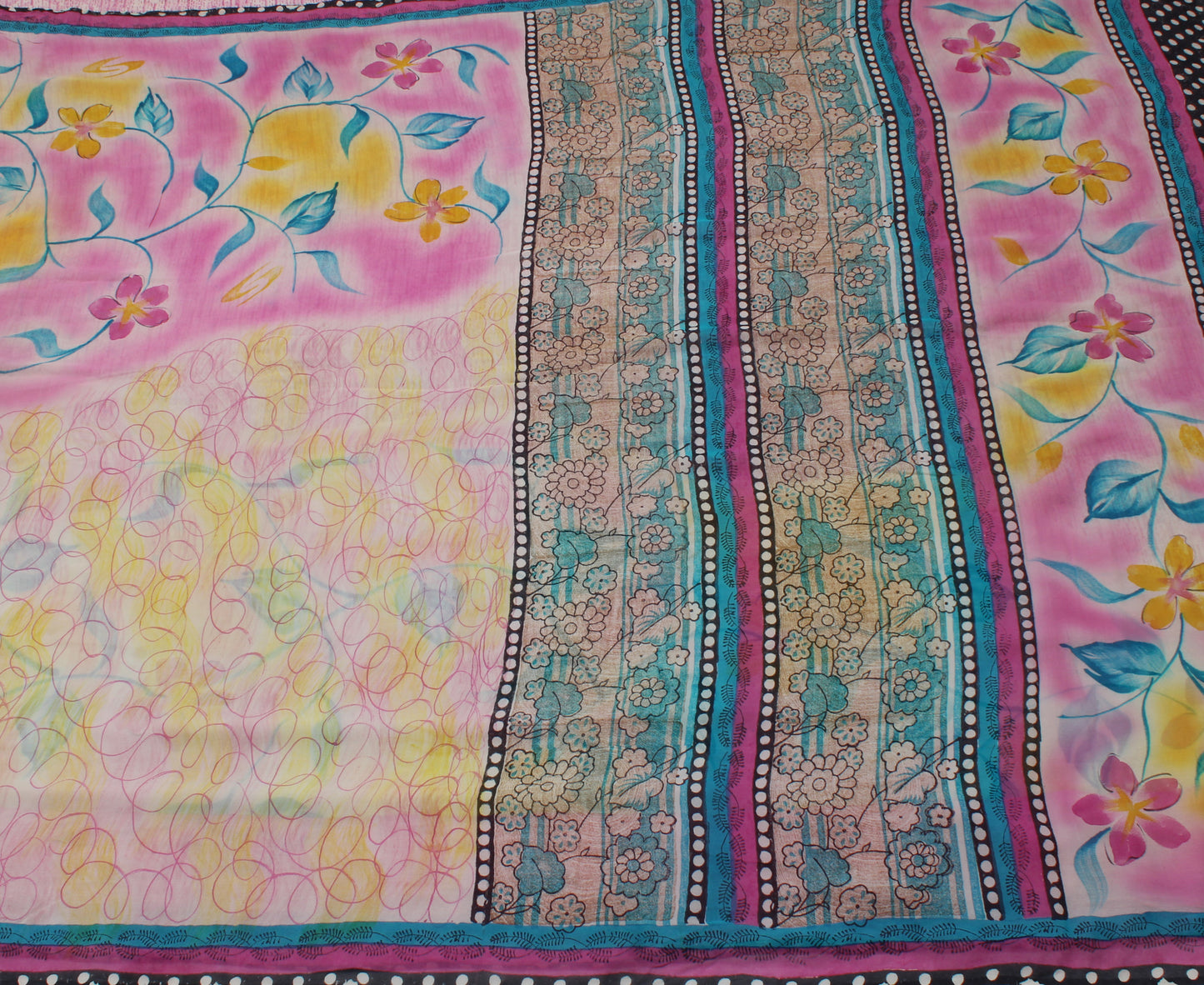 Sushila Vintage Indian Sari 100% Pure Georgette Silk Printed 5 Yard Craft Fabric