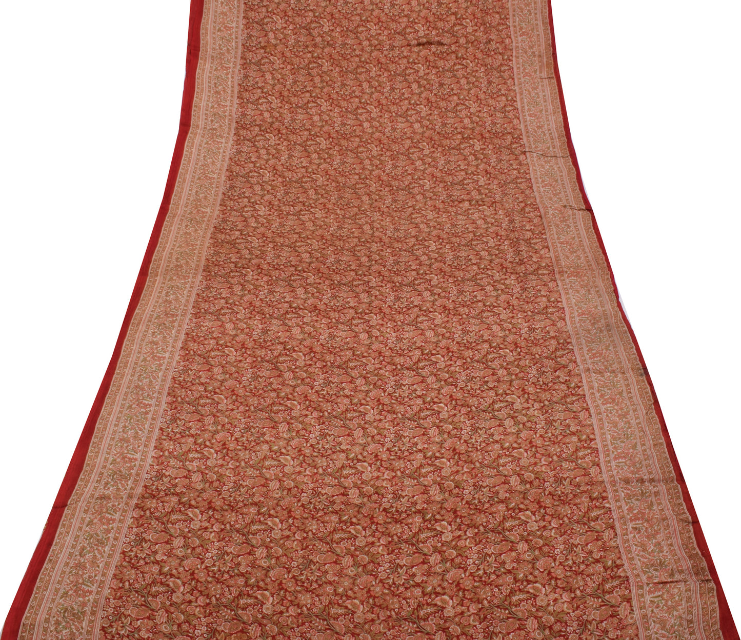 Sushila Vintage Red Saree 100% Pure Georgette Silk Printed Floral Craft Fabric