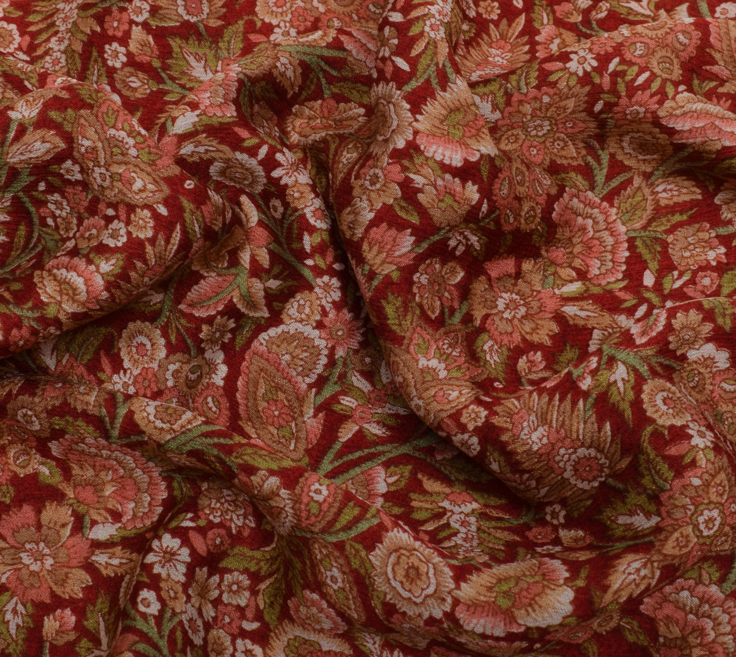 Sushila Vintage Red Saree 100% Pure Georgette Silk Printed Floral Craft Fabric