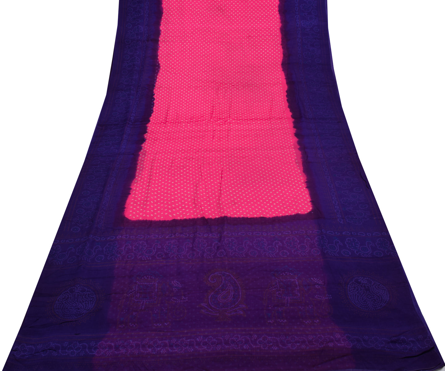 Sushila Vintage Magenta Saree Pure Georgette Silk Bandhani Printed Craft Fabric