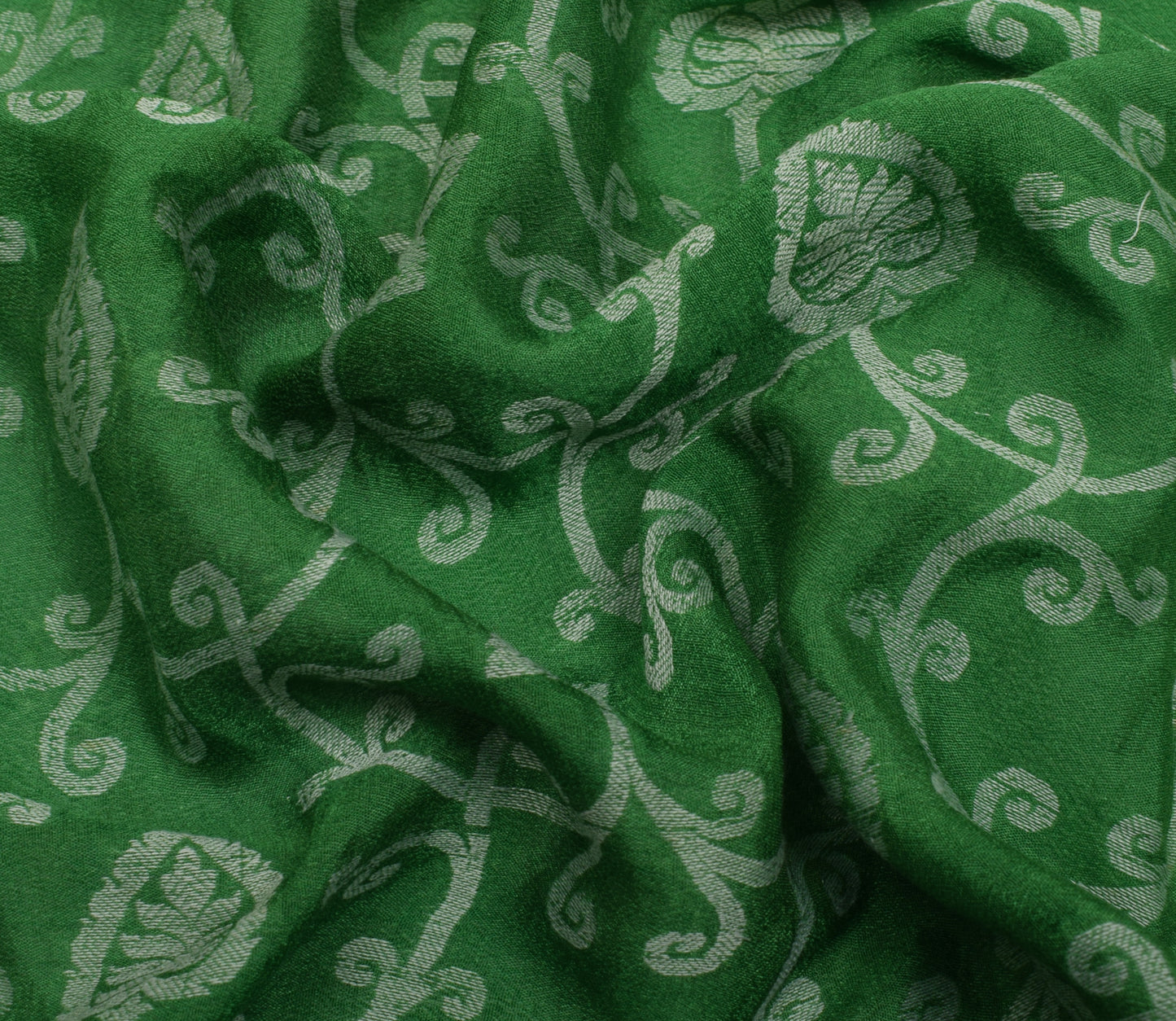 Sushila Vintage Green Saree 100% Pure Georgette Silk Woven Floral Craft Fabric