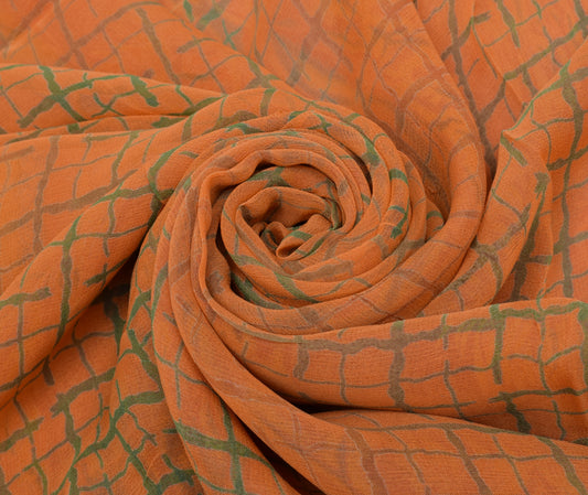 Sushila Vintage Orange Saree 100% Pure Georgette Silk Printed Craft Sari Fabric