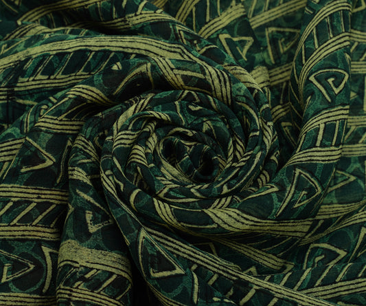 Sushila Vintage Green Saree 100% Pure Georgette Silk Printed 5 Yard Craft Fabric