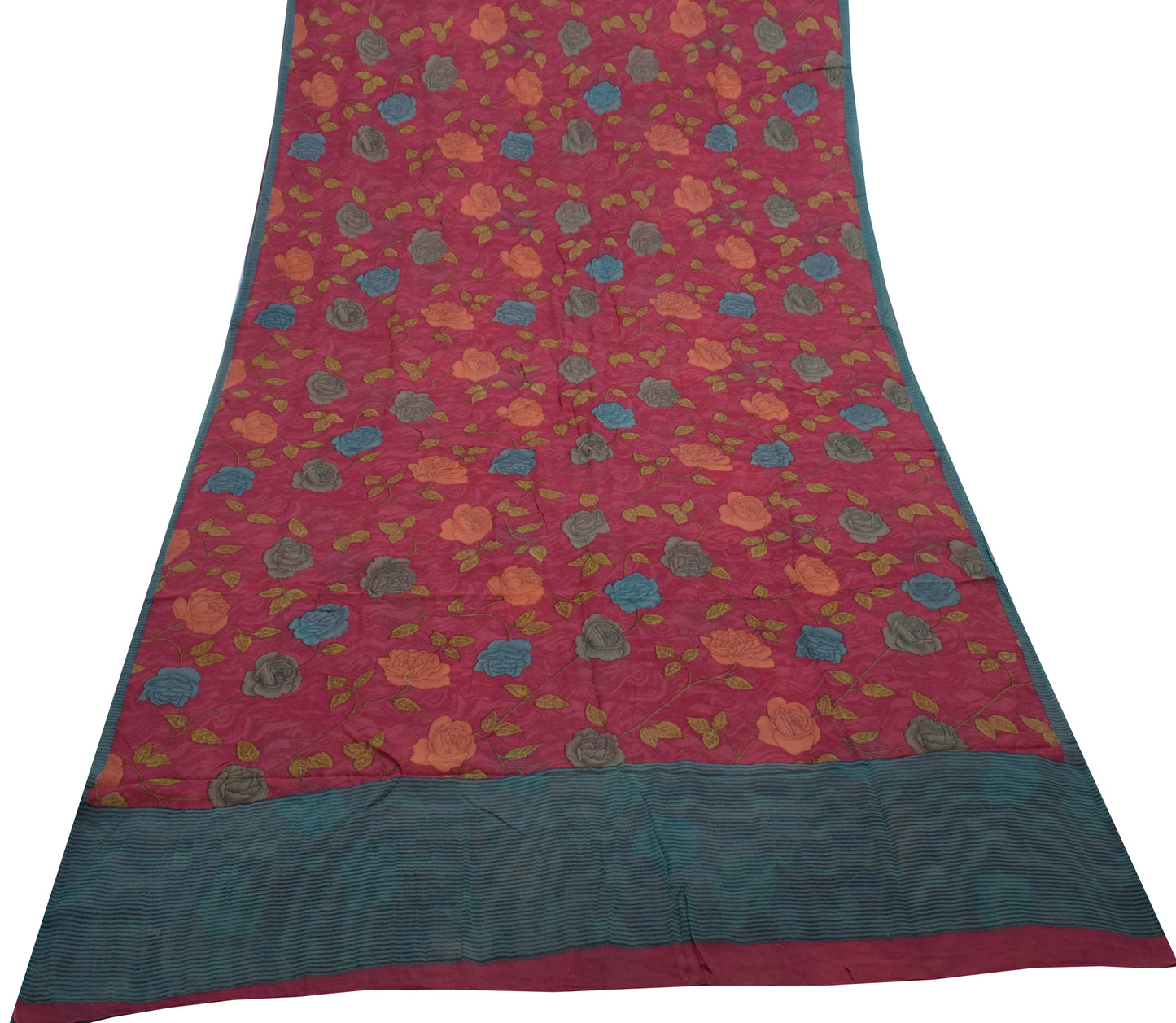 Sushila Vintage Indian Sari 100% Pure Georgette Silk Printed Floral Craft Fabric