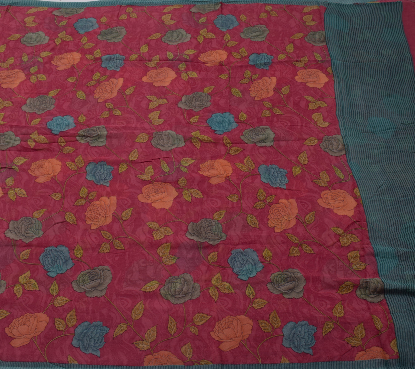 Sushila Vintage Indian Sari 100% Pure Georgette Silk Printed Floral Craft Fabric